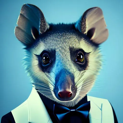 Super cute possum, dressed in a Tuxedo, amazing colo...