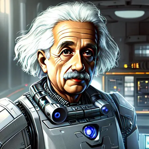 Prompt: create most beautiful photograph of most beautiful fictional, Albert Einstein as robot, royal, futurism, extremely, detailed environment, detailed background, intricate, detailed skin, natural colors , professionally color graded, photorealism, 8k, moody lighting.