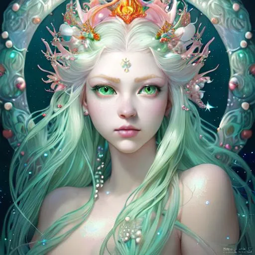 Beautiful albino mermaid with silky hair and big ref... | OpenArt