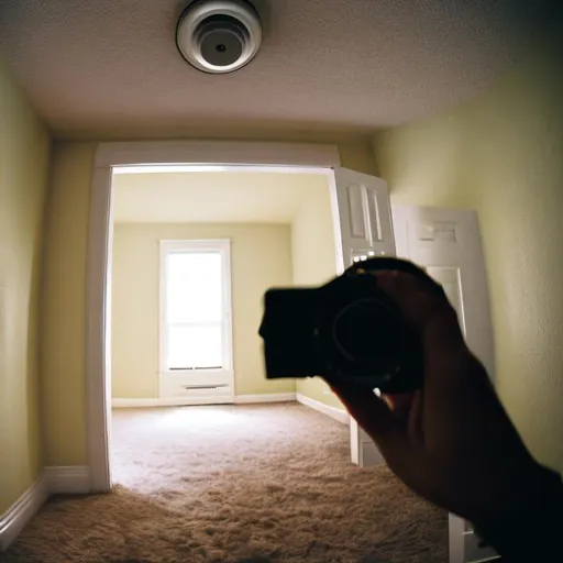 Prompt: you holding camera in back rooms