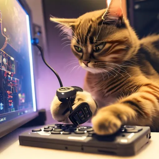 Prompt: Cat playing videogames 