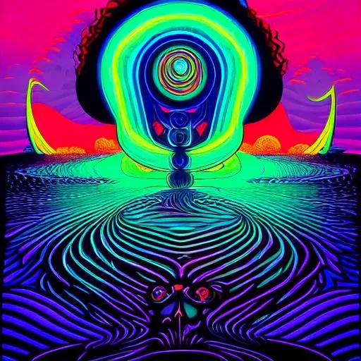 Prompt: Hypnotic illustration of {object}, hypnotic psychedelic art by Dan Mumford, pop surrealism, dark glow neon paint, mystical, Behance