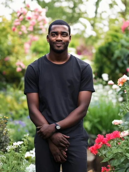Prompt: A black guy in a garden
