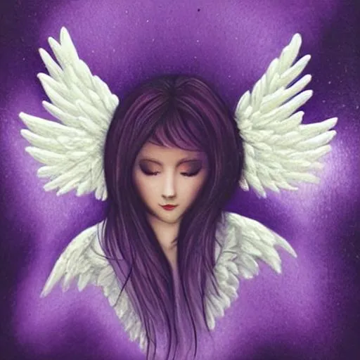 Prompt: an angel dressed in purple