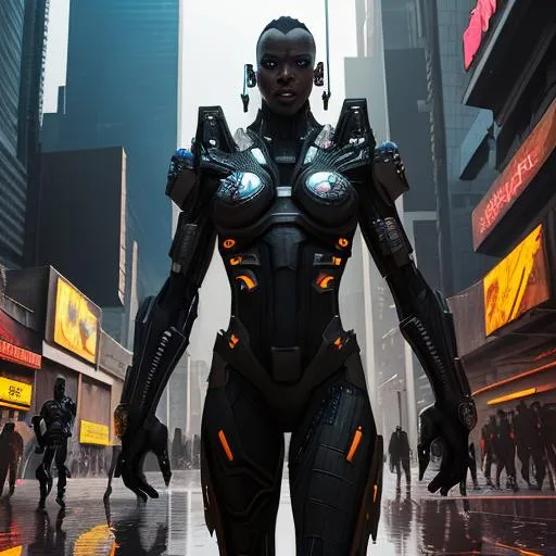 African cyberpunk futuristic dramatic pose cyborg ba...