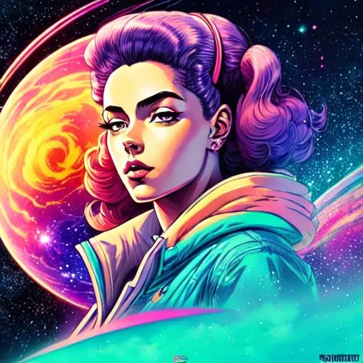 Prompt: retro art, anime character, synthwave art, highly detailed, galaxy, cosmos