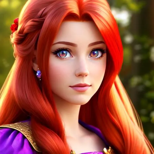 Prompt: a realistic feminine princess, Rapunzel, but with red hair, HD
