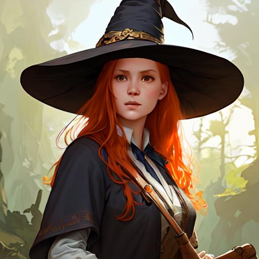 rugged ginger girl witch wearing magic school unifor... | OpenArt