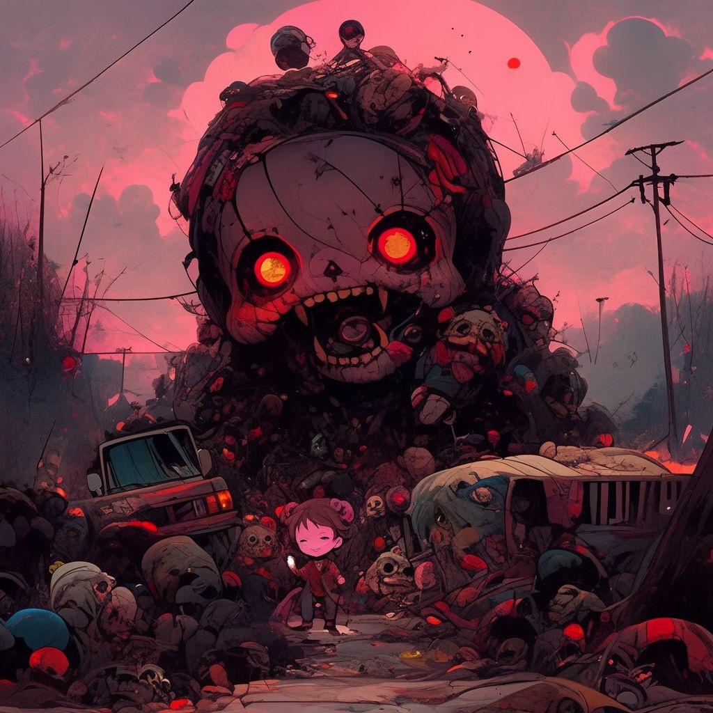 Prompt: dark surreal horror story staring the garbage pail kids