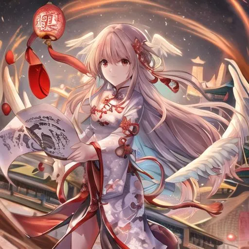 Prompt: Angel floating over Ancient Chinese City