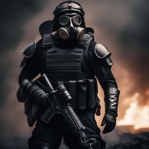Prompt: A depression modern roman military male in black military roman armor, and gas mask, end of the world, Hyperrealistic, sharp focus, Professional, UHD, HDR, 8K, Render, electronic, dramatic, vivid, pressure, stress, traumatic, dark.