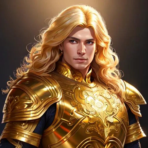 Three-quarters portrait of male paladin in golden ar...