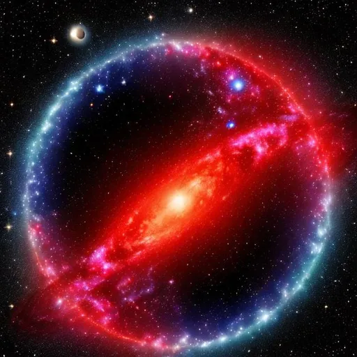 Prompt: far away galaxy, big black red dot 