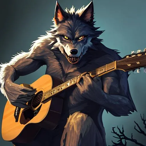 Prompt: a  werewolf playing the guitar
