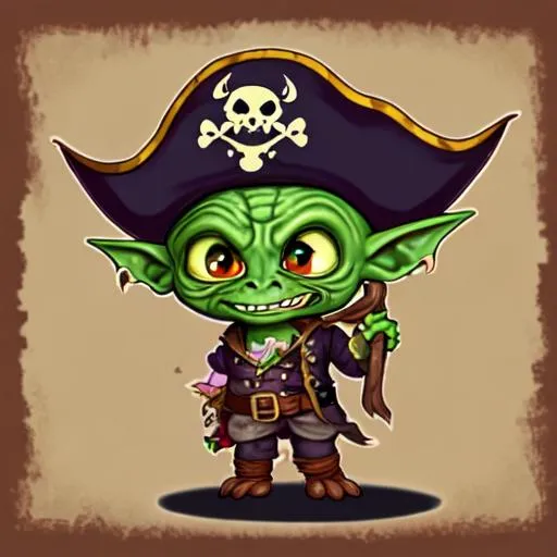 Prompt: Highly detailed chibi goblin wearing a pirate outfit