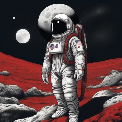 Prompt: In this illustration, imagine an astronaut standing on the lunar surface with a majestic backdrop of the Earthrise in the background. The astronaut is wearing a spacesuit with a clear visor, and over the spacesuit, they are adorned in a flowing Hokage robe.

The Hokage robe is a deep, rich shade of black, with intricate red and white Hokage symbols emblazoned on it. The robe flows gracefully in the moon's gentle breeze, creating a striking visual contrast against the stark lunar landscape. The astronaut's helmet visor reflects the Earth and stars, emphasizing the astronaut's connection between two worlds - the cosmic vastness of space and the mystical world of the Hokage.

This unique and imaginative fusion of an astronaut and a Hokage creates an inspiring and visually captivating scene that embodies the spirit of exploration and adventure across different realms.