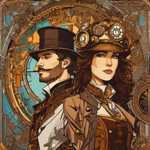 Prompt: Steampunk flat vector art, at the ruined arena, Greg Rutkowski, John William Waterhouse, Alphonse Mucha, three men, king appointing young Renaissance, clean face, flat color, clean detailed faces, intricate clothing, analogous colors, glowing shadows, beautiful gradient, depth of field, clean image, high quality, high detail, high definition, cute face, 8k resolution, concept art, Amanda Sage, brass weapon with gears, 4k, trending on artstation, pixiv, perfect detailed, brass gears, tiny camera drones taking pictures, masterpiece, bright colors, sunny, sunlight beaming down, red flower showering down