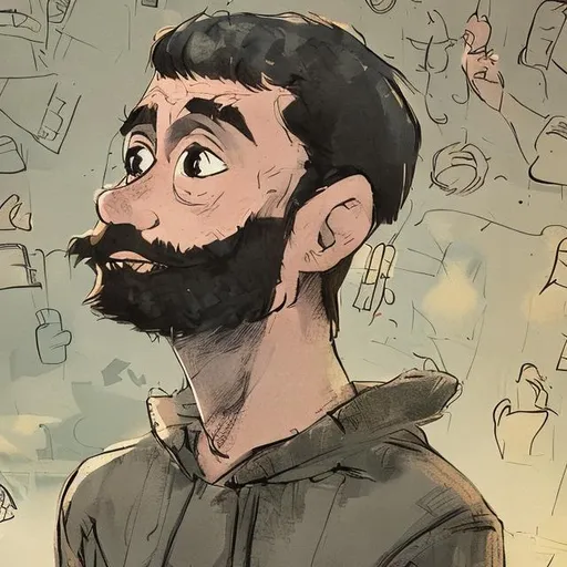 Prompt: man looks down with full of hope in cartoon