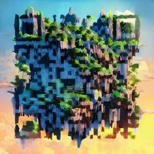 Prompt: A magnificent floating island in the sky above the sea, defying gravity, floating and flying island, waterfall, epic lighting, epic composition, highly detailed
