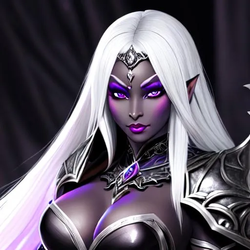 Prompt: Woman dark elf, drow, stunning, gorgeous, fit, queen, evil paladin, wearing a dark armor, fantasy, holding a dark sword in hand, UHD, 8k, high quality, ultra quality, perfect composition, trending art, trending on artstation, sharp focus, studio photo, intricate details, cinematic lighting, special effects, hyper realism, hyper realistic, Very detailed, high detailed face, high detailed eyes, oil painting, full body