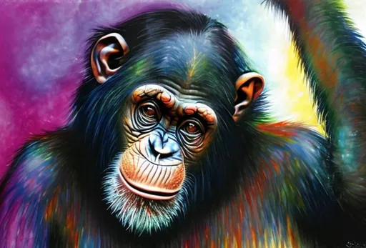 Prompt: Psychedelic painting of a chimpanzee 