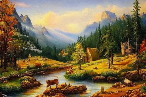 Prompt: realistic medieval oil painting of beautiful scenery