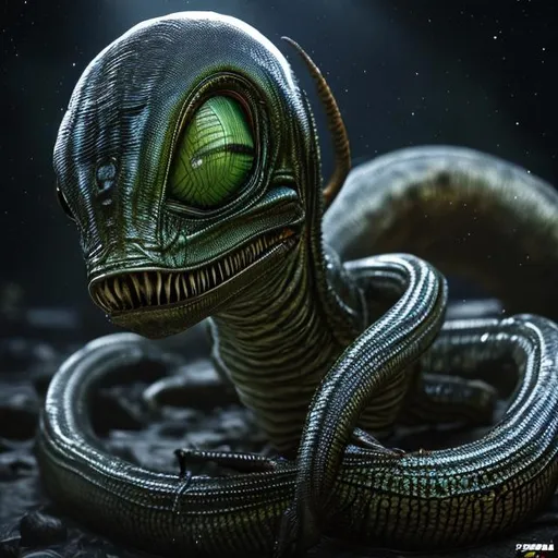 Prompt: Alien eel, 3D, Realistic, Space, 4K, Primodial, Extraterrestrial, forgotten