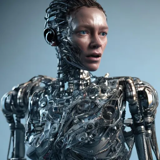 Prompt: hyper realistic 8k image of a robot enfused with a human