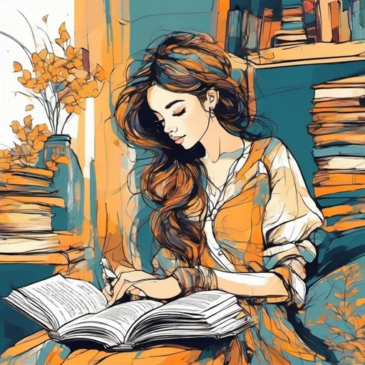 Prompt: draw a sketch of beautiful girl reading a book peacefully, make it fit the feeling of "To acquire the habit of reading is to construct for yourself a refuge from almost all the miseries of life"