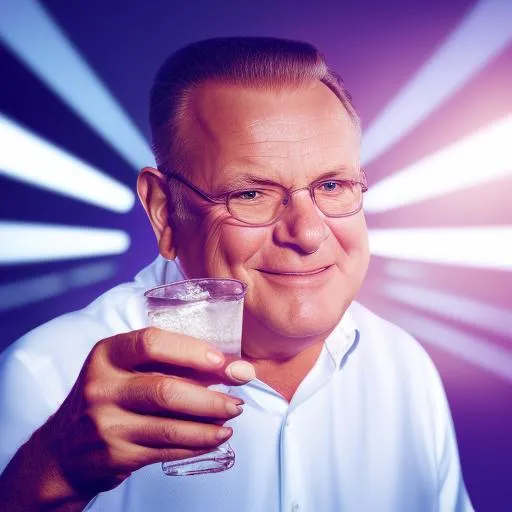 Prompt: Breathtaking vector image of mid 50's aged man calling cheers with a plastic cup in a new Mexican dinner. Award winning Ultra HD Vector image.