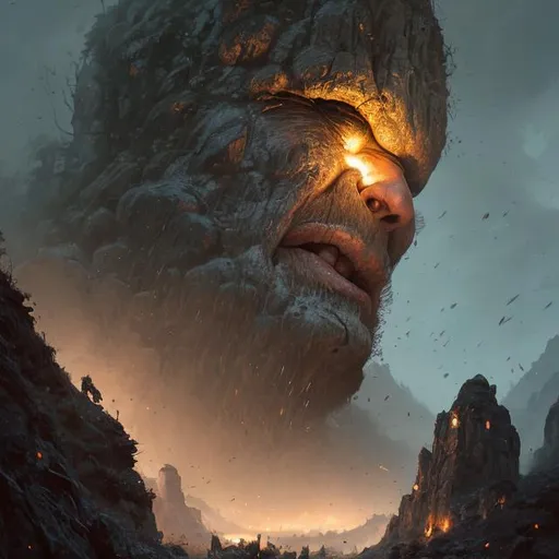 Prompt: "a detailed portrait of a giant michanical face buried half way in a cliff by Greg Rutkowski, Sung Choi, Mitchell Mohrhauser, Maciej Kuciara, Johnson Ting, Maxim Verehin, Peter Konig, final fantasy, Marco lense , 8k photorealistic, cinematic lighting, HD, high details, atmospheric , trending on artstation"