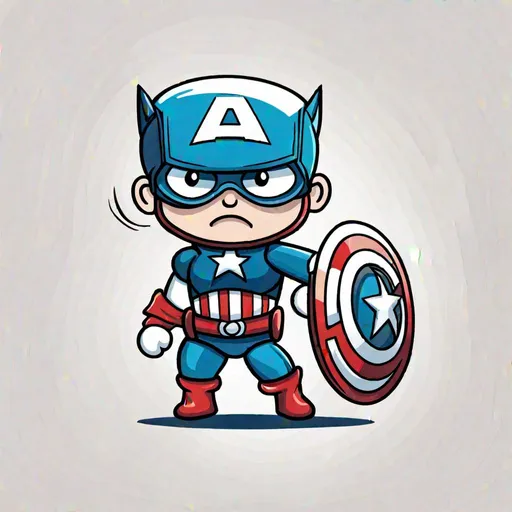 Prompt: 2d vector icon tiny captain america with a head that is 5 times larger than its body without background 