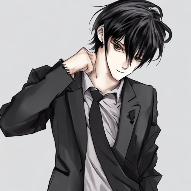 Anime Style Guy With Black Hair With Curtain Bangs I 