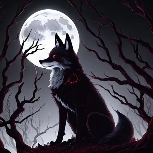 evil fox with glowing red eyes standing on a moonlit... | OpenArt