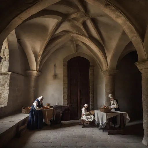 Prompt: daily life in a medieval castle, photography