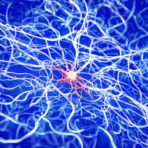 Prompt: a microscopic neuron fractals, with translucent light, extreme macro photo, photorealistic, microscopic details, photorealistic, ultra realistic, 8k photography, dark background, underwater caustic light, and light particles, some blue lights particles, and tiny strings, balanced