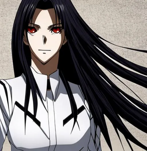 Prompt: A woman against a wall with long floaty hair Military combat uniform, symmetrical, asian eyes, staring in the distance, style, Realistic proportions, death note