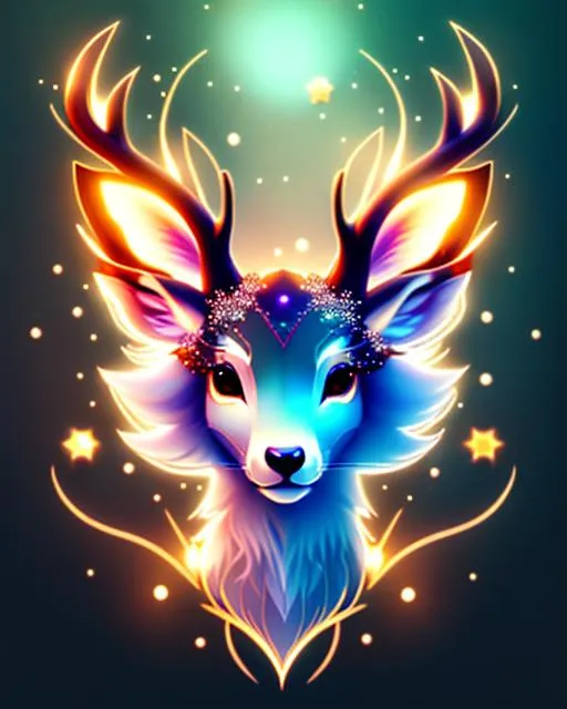 Prompt: anime Animal of a Deer with antlers, anime eyes, beautiful intricate Short Brown Hair, shimmer in the air, symmetrical, In the style of FairyTale, Concept art, digital painting, looking into camera, square image