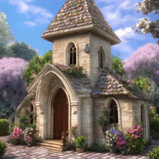 Prompt: (Hyper realistic) (photorealistic) (realistic) A beautiful chapel with French architecture cottage core fairy core 