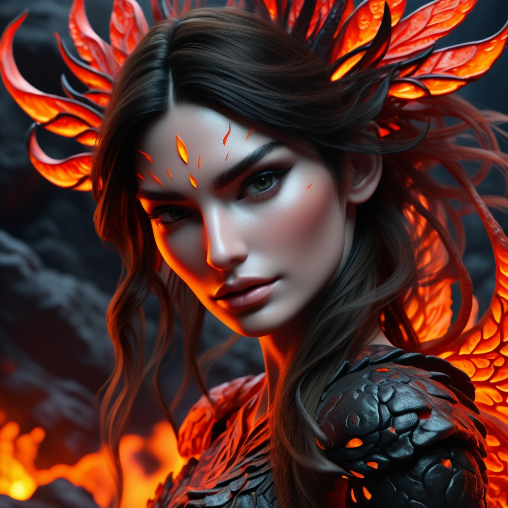 Lilly Aldridge as a lava nymph close up portrait