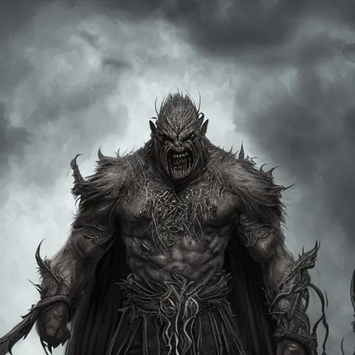 Prompt: enraged lord of the rings orc, monsterlike, black skin, character design, full body portrait, armor, high detail, intricate detail, dramatic lightning, low angle