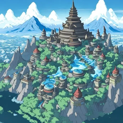 Prompt: avatar the Last Airbender city on a mountain