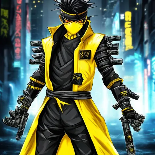 Prompt: anime cyber ninja black and yellow