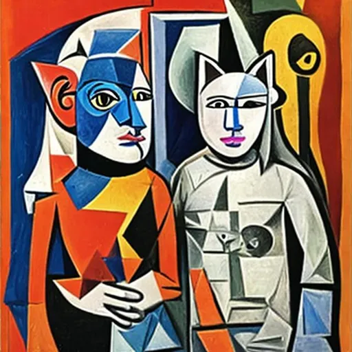 Prompt: Create an image of spacial cadet with cat body and head, in Picasso style.