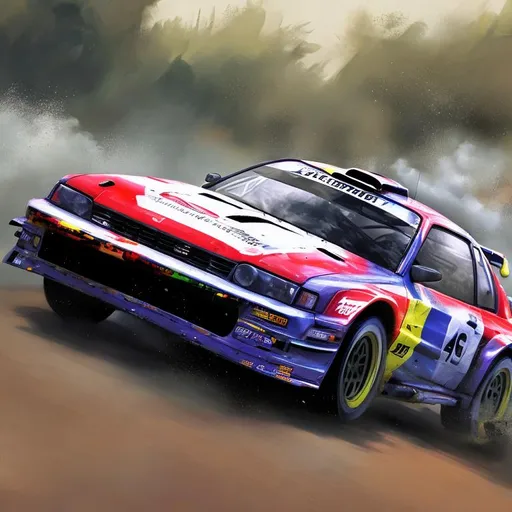Prompt:  Hi resolution, hyper realistic painting of rally car racing drift