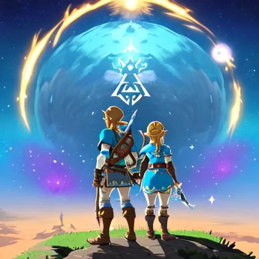 Zelda breath of the wild with link looking over Hyru...