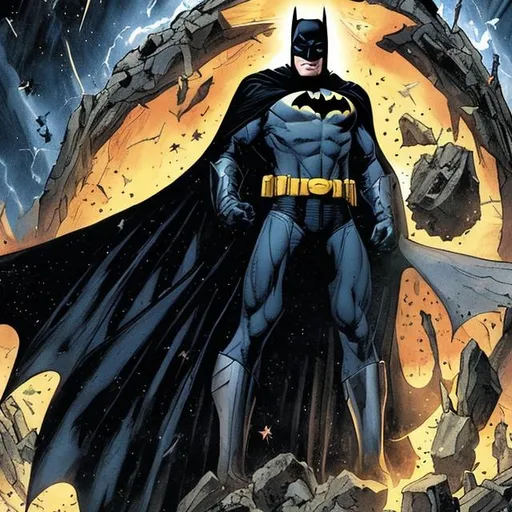 Prompt: Batman standing in an outer dimensional collapsing star