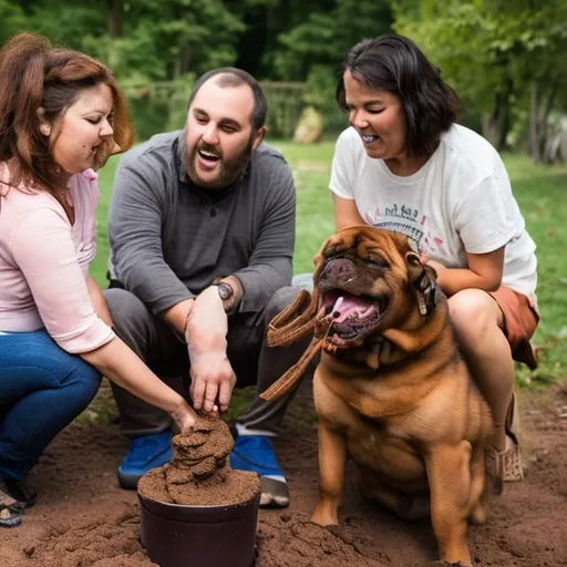 Prompt: People eating poop from dog