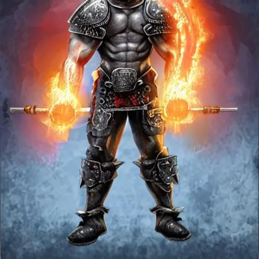 Prompt: Buff guy that has Steel armour and is fighting demons in hell
