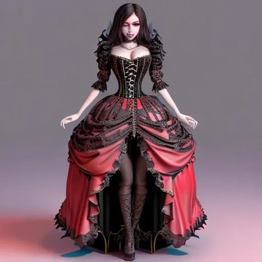 A ornate vampire, full body, corset, lace dress, hug